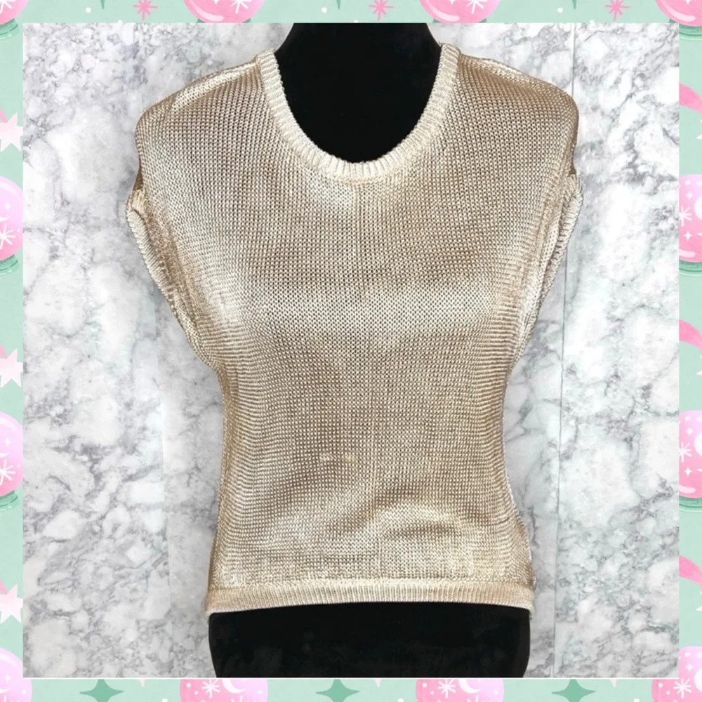 Jessica Simpson Gold Metallic Knit Top Women’s Small Y2K Shimmer Blouse